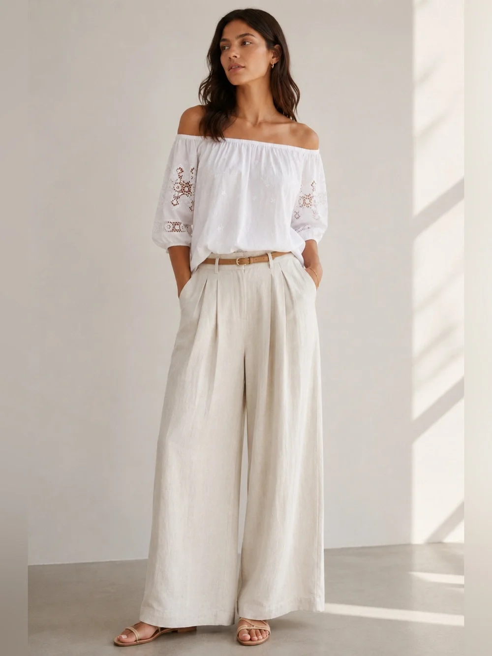 LOFT NWT White Lace Sleeve Off Shoulder Top XS
